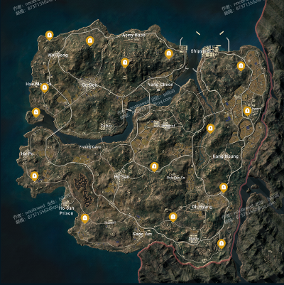 PUBG泰戈密室载具滑翔机位置高清地图