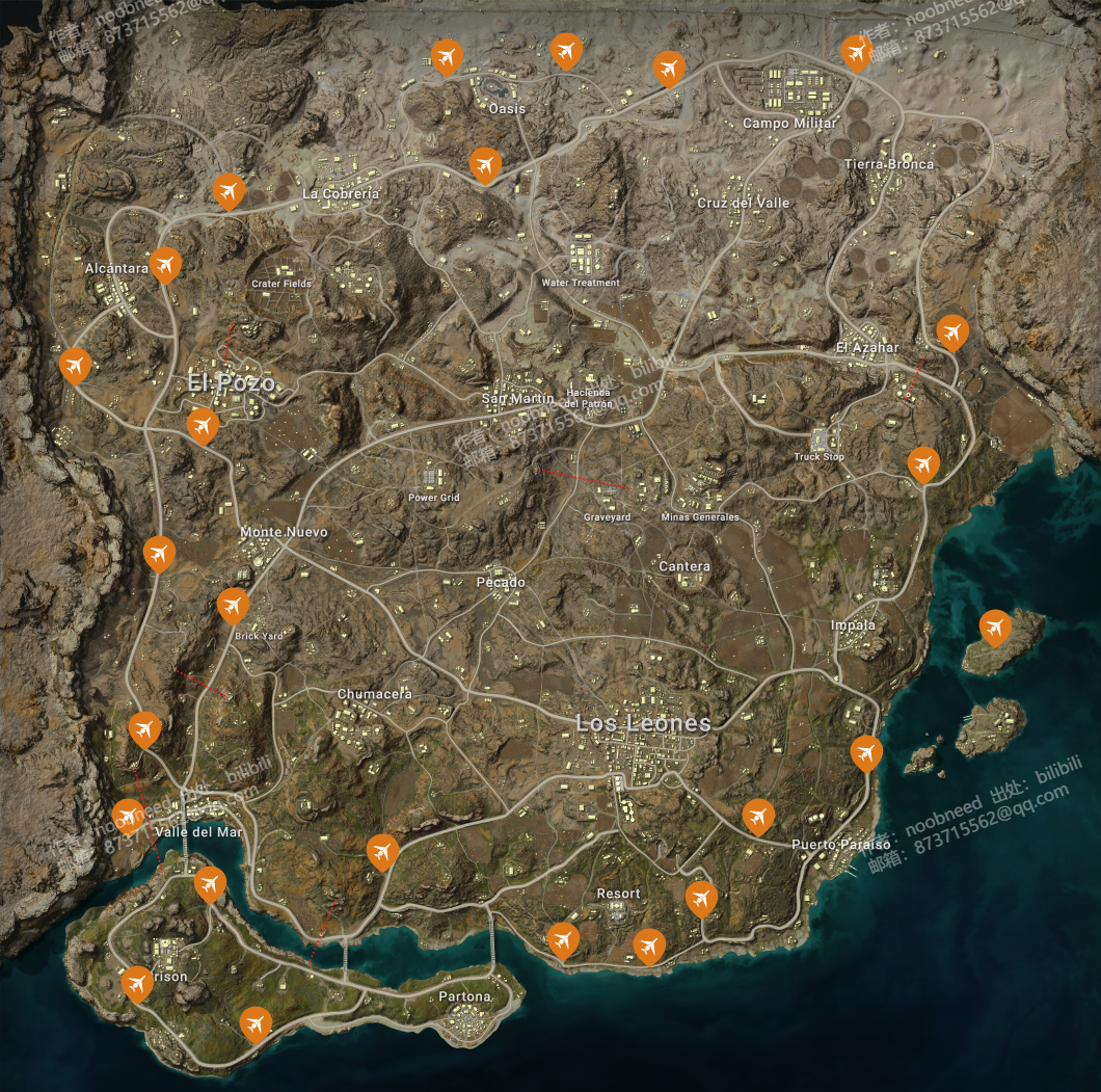 PUBG米拉玛载具滑翔机位置高清地图